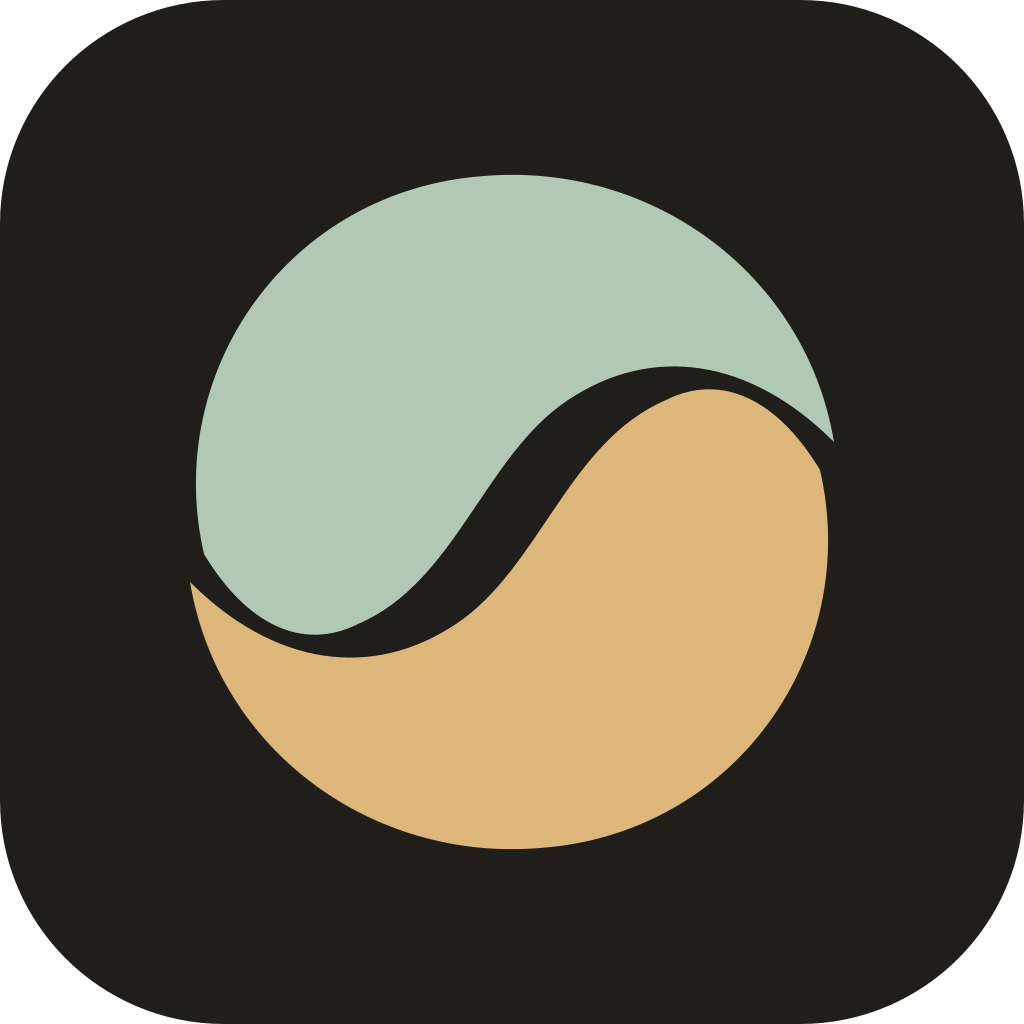 Breath in Flow app icon, with sage green and gold curves on a dark background.